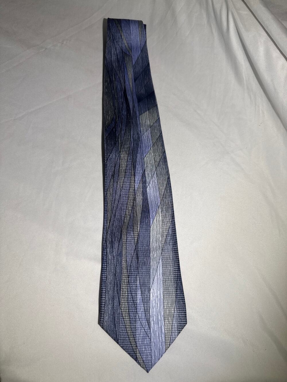 Cocktail Colors Mens 100% Silk Tie Blue Gray Abstract Stripe 60" Handmade